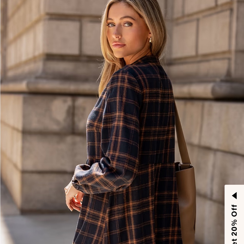 NWT Cupshe Plaid Long Sleeve Dress size Small
